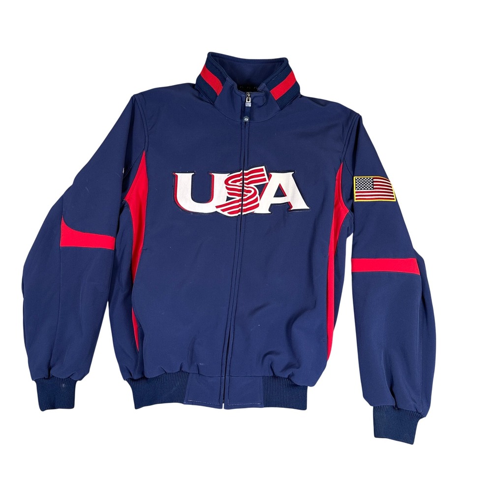 Majestic USA Baseball Therma Base Jacket Navy Blue Red Full Zip Mens Medium